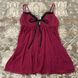 Burgundy lingerie bow tie cami